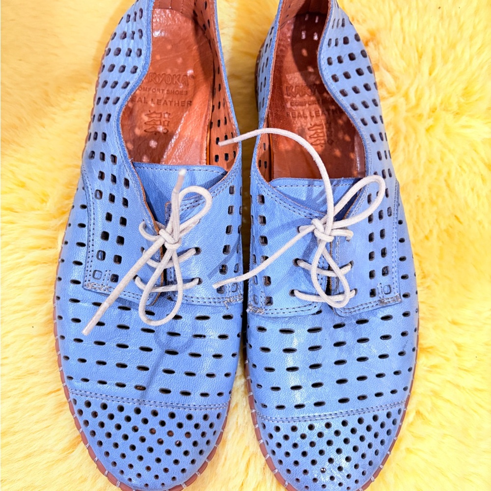 Blue Perforated Leather Shoes